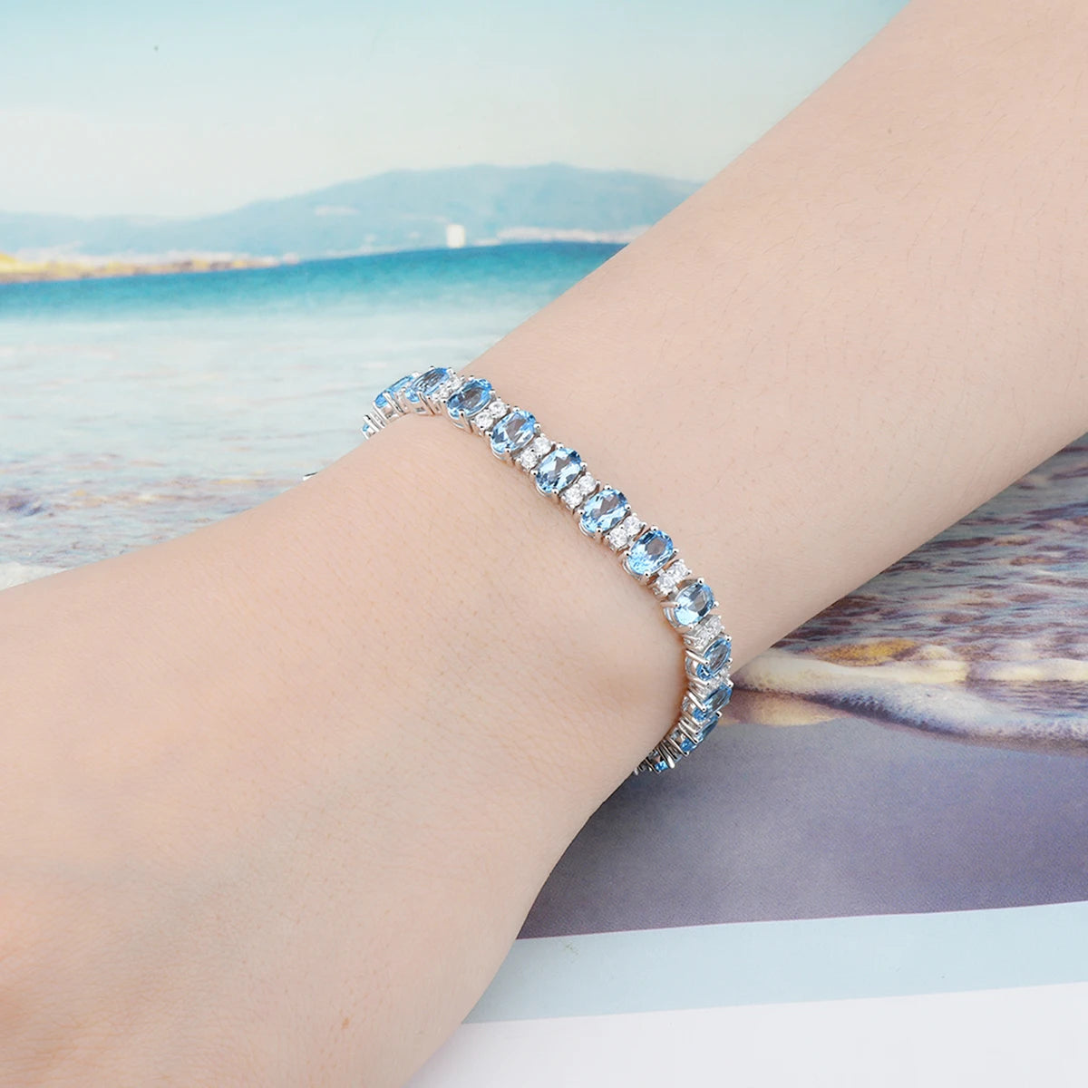 Natural Deep Blue Topaz Solid Sterling Silver Bracelets 13 Carats Genuine Gemstone Luxury Gorgerous Anniversary Gift Top Quality