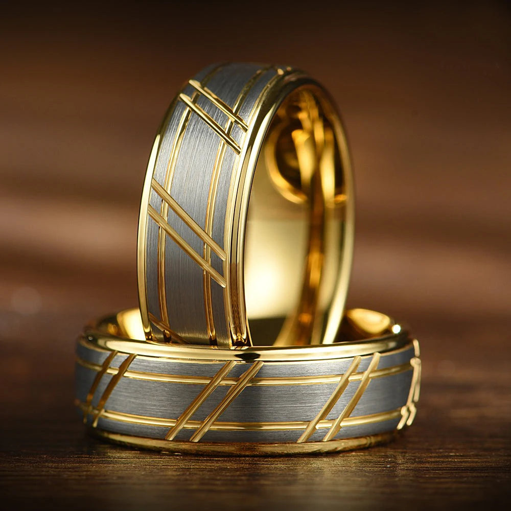 Modern Hammered Men Stainless Steel Rings Gold Color Brushed Groove Pattern Men's Wedding Rings For Women Party Jewelry Gift