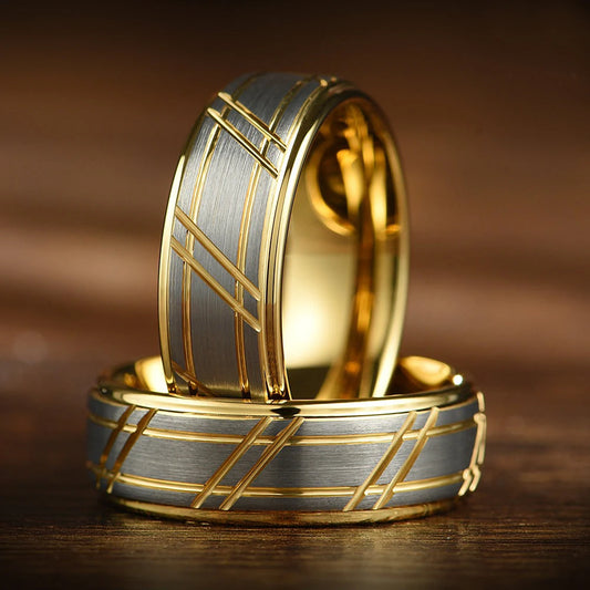 Modern Hammered Men Stainless Steel Rings Gold Color Brushed Groove Pattern Men's Wedding Rings For Women Party Jewelry Gift