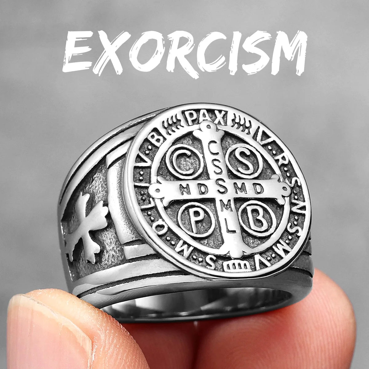 Catholic Saint Benedict Exorcism Amulet  Men Rings Stainless Steel Women Jewelry Vintage Punk Fashion Accessories Gift Wholesale