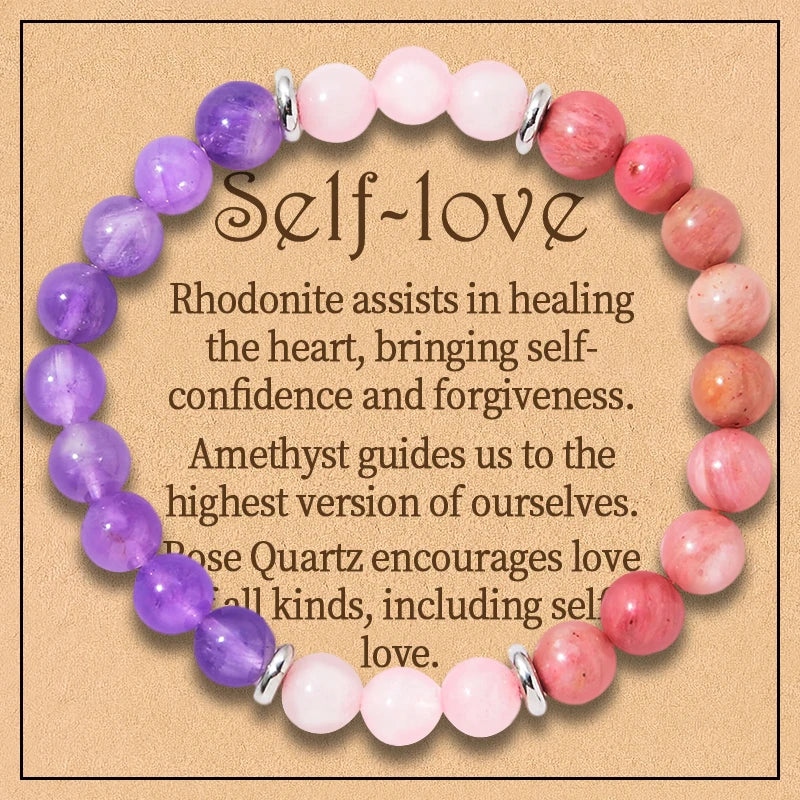 8 Styles 2PCS 8mm Healing Crystal Bracelet for Women Protection Good Luck Friendship Anxiety Stone Healing Bracelet with Card