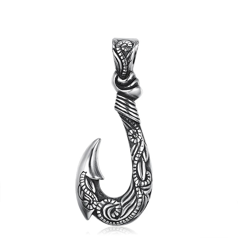 Classic Men's Fish Hook Pendant Stainless Steel Vintage Maui Magic Hook Necklace Fashion Punk Pirate Anchor Jewelry Accessories