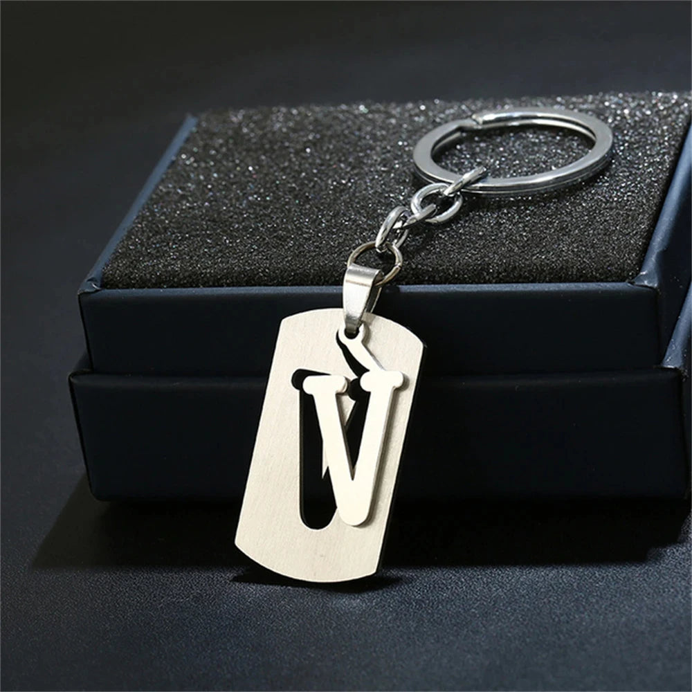 NEW DIY Stainless Steel A-Z Letters key Chain Charm 26 Letters KeyChain Men Women keychain Couple gift Jewelry Car Key Ring 4010-V