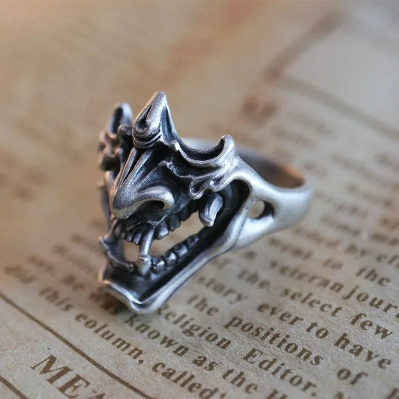 Korean Fashion Japanese Demon Samurai Mens Rings Gothic Punk Style Skeleton Open Thai Silver Adjustable Ring Fashion Jewelry