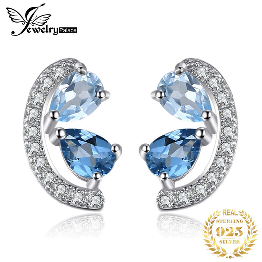 JewelryPalace Pear Natural Sky London Blue Topaz 925 Sterling Silver Stud Earrings for Woman Statement Fashion Gemstone Jewelry