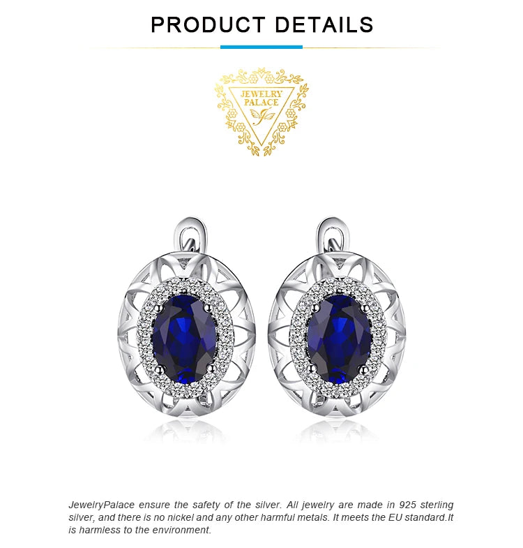 JewelryPalace Oval Cut Created Blue Sapphire 925 Sterling Silver Hoop Earrings for Women Fashion Statement Gemstone Jewelry