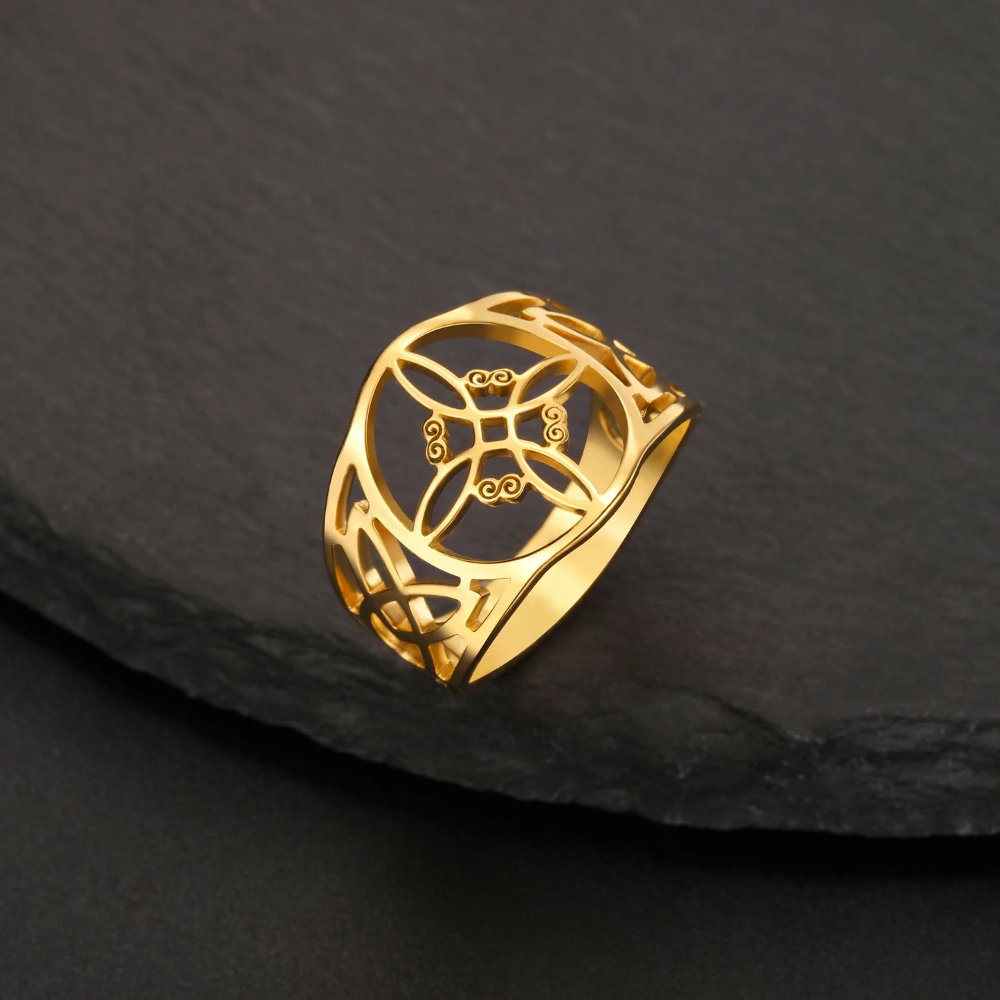 LIKGREAT Witch Knot Ring for Women Men Hollow Stainless Steel Finger Rings Celtic Vintage Amulet Protection Couple Jewelry Gifts