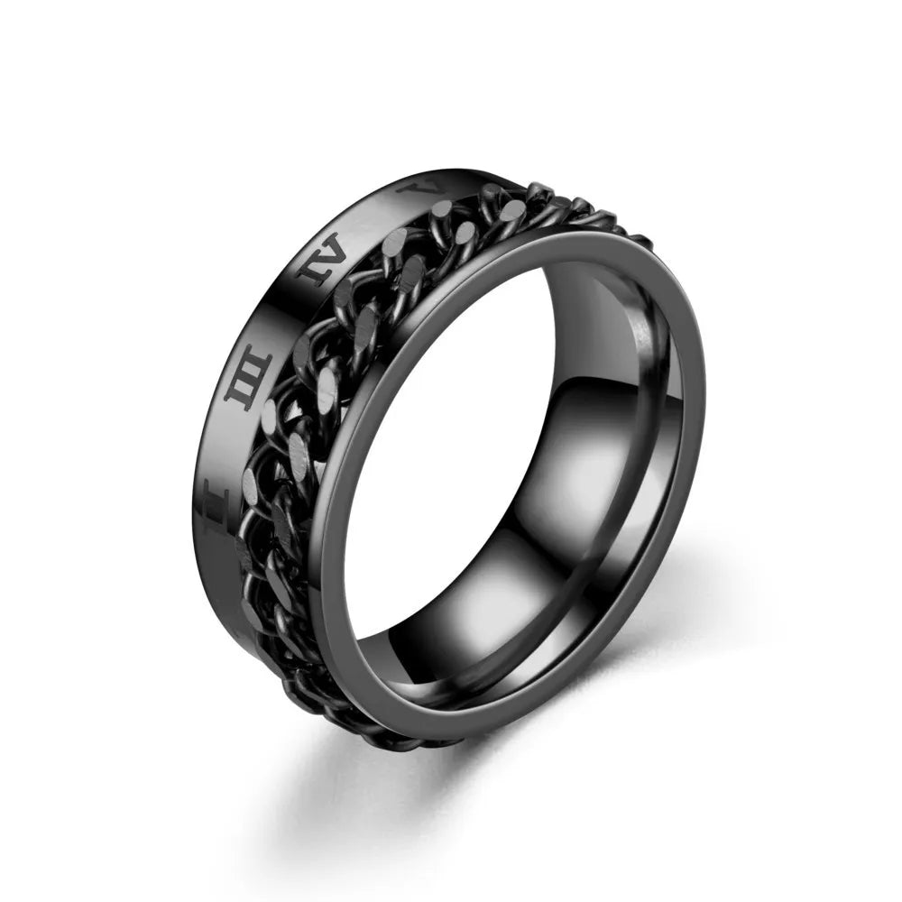 Stainless Steel Spinner Rings For Men Carved Demon Eye Rotatable Fidget Joint Ring Jewelry Bague Homme