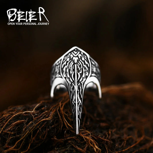 Beier 316L Stainless Steel Viking Totem Huge Thor Mjolnir Amulet Scandinavian Skull Crow Ring For Boy Man Jewelry  LLBR8-296R