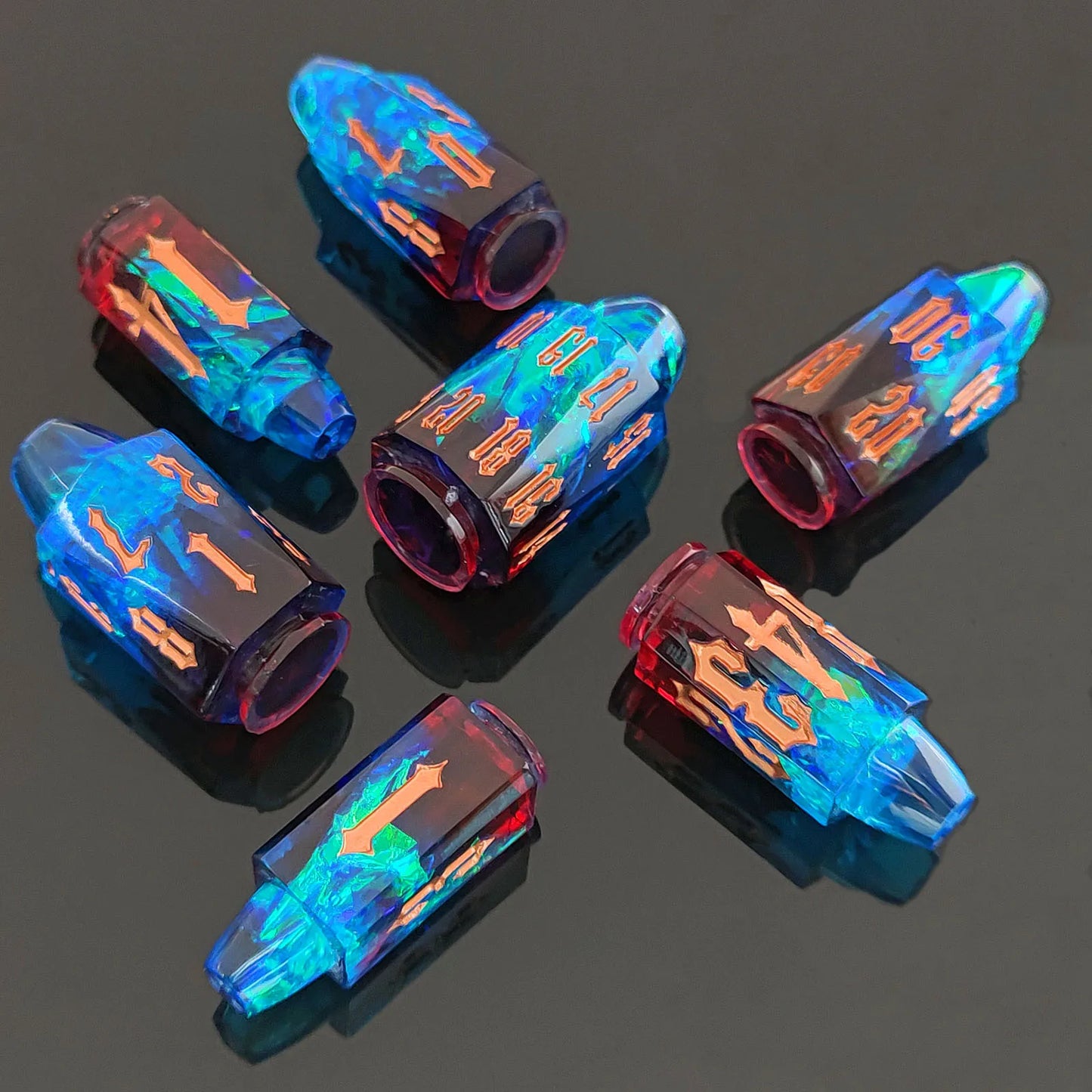 7pcs/set of Multi Color Bullet Resin Number Dice for DND TRPG COC Running Team D6 Board Game Polyhedral Dice Dnd Dice Set rdbe