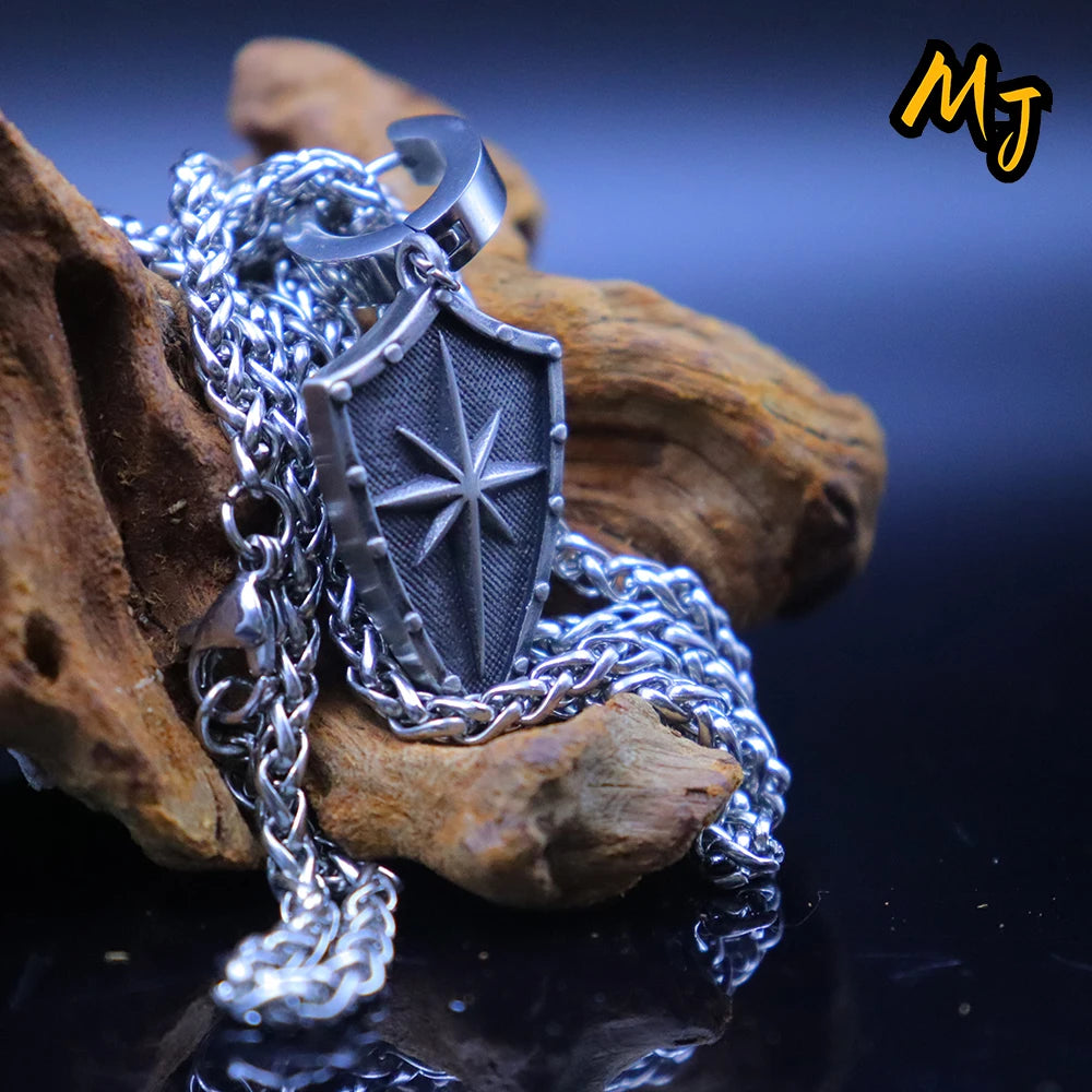 Vintage Skull Shield Pendant Necklace Stainless Steel Charms Punk Amulet North Star Necklace Jewelry Gift  Mainland China