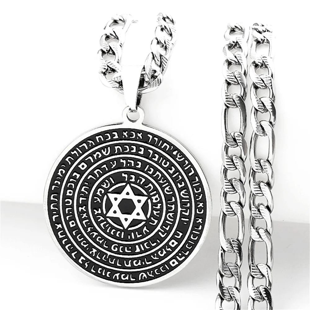 Jewish Bible Stainless Steel Hexagram Pendant Necklace Women Men Gold Color 72 Names Of The God Moses Mezuzah Enamel Jewelry