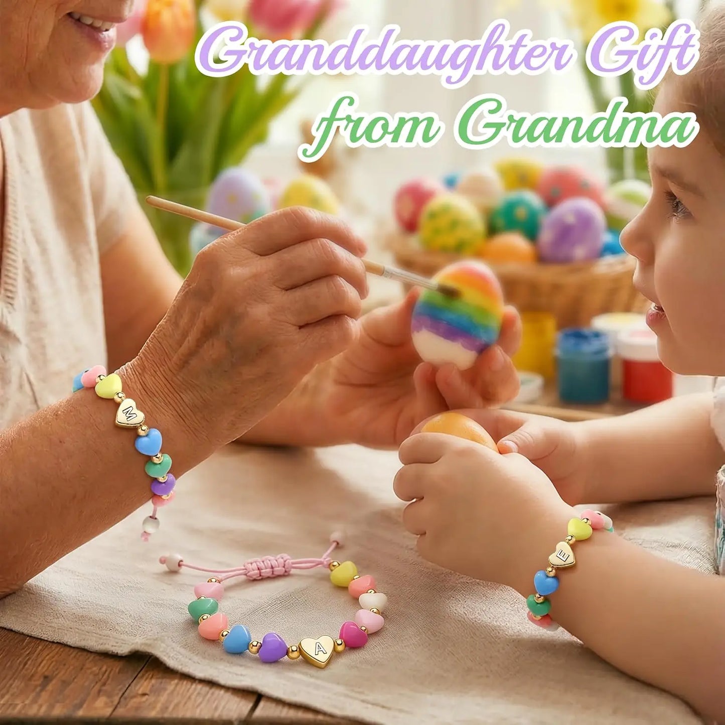 Easter Basket Stuffers for Teen Girls Kids Women,  Letter A-Z Charm Bracelet, Birthday Gifts for Ganddaughter, Sisters, Toddler