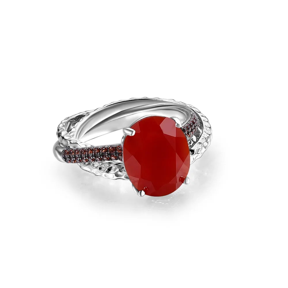 GEM'S BEAUTY Three Rings Smart 925 Sterling Silver Ring For Women Fresh-water Pearl Red Agate Smoky Quartz Original Design 925 Sterling Silver Red Agate