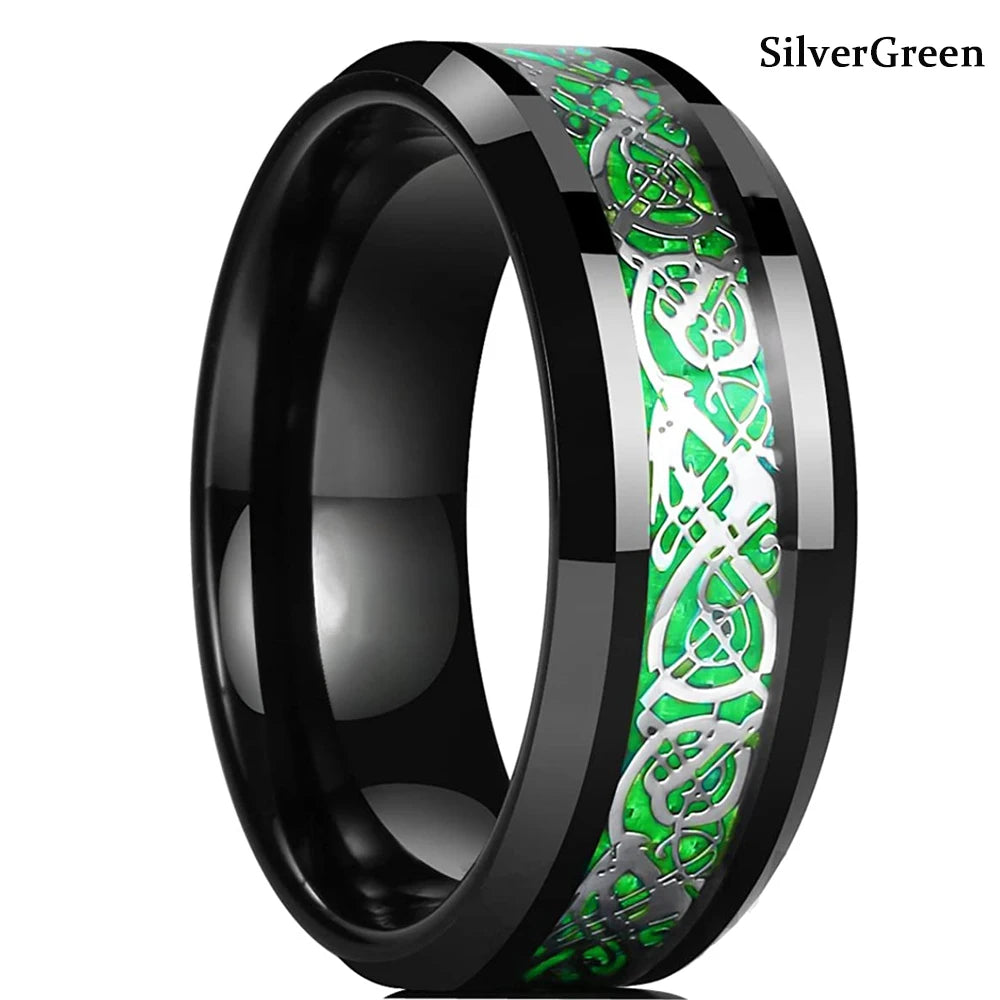 Classic 8mm Men Ring Titanium Stainless Steel Ring Inlay Black Blue Carbon Fiber Ring Wedding Jewelry Christmas Gift Accessories