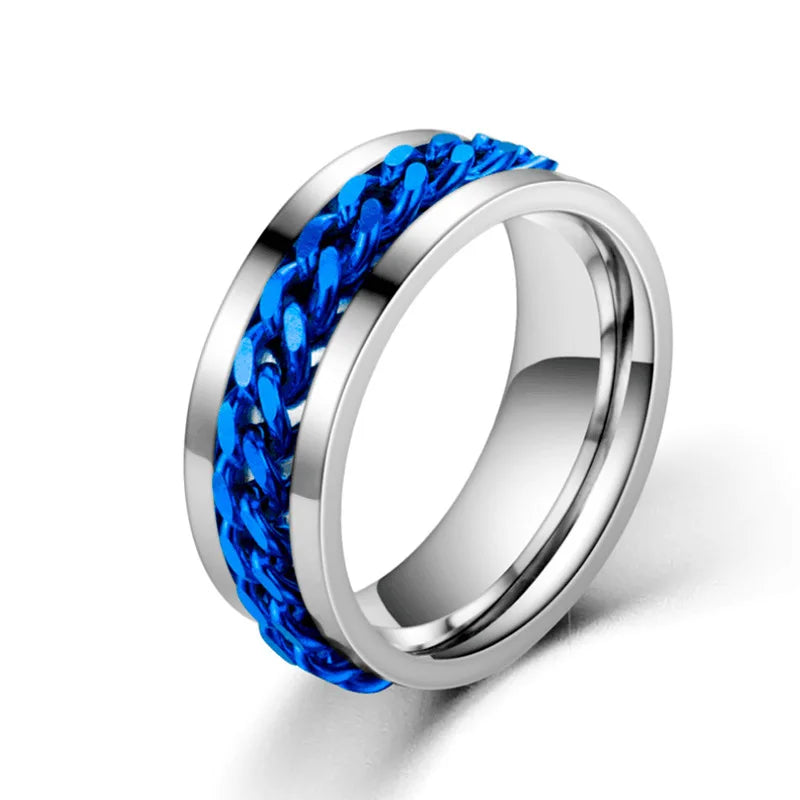 Frosted Stainless Steel Moon And Star Fidget Rings For Men Anti Stress And Anxiety Rotating Ring Fidget Metal Spinner Anillos
