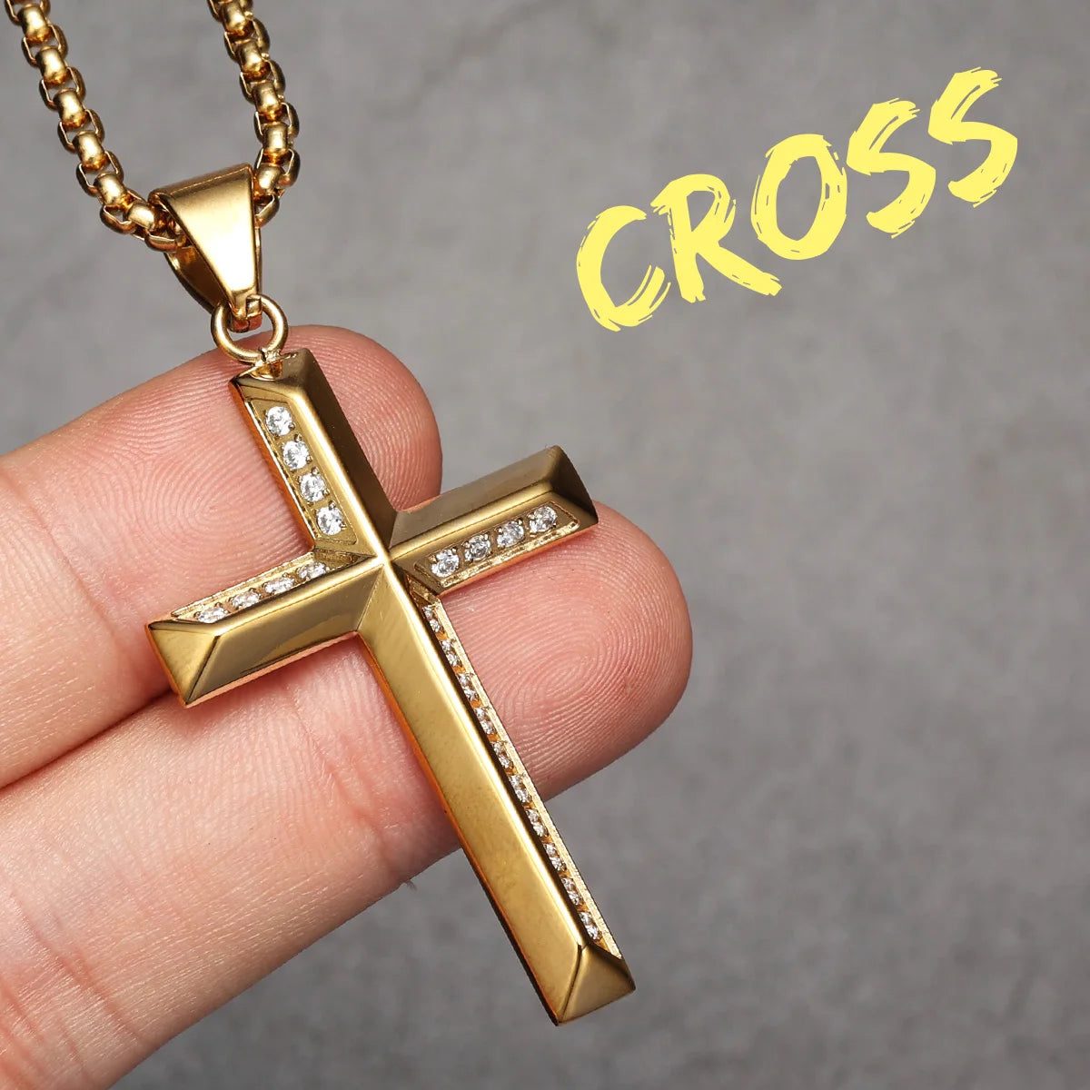 Simple Gemstone Cross Stainless Steel Men Necklaces Pendant Chain Punk For Women Fashion Jewelry Gifts Wholesale Dropshiping