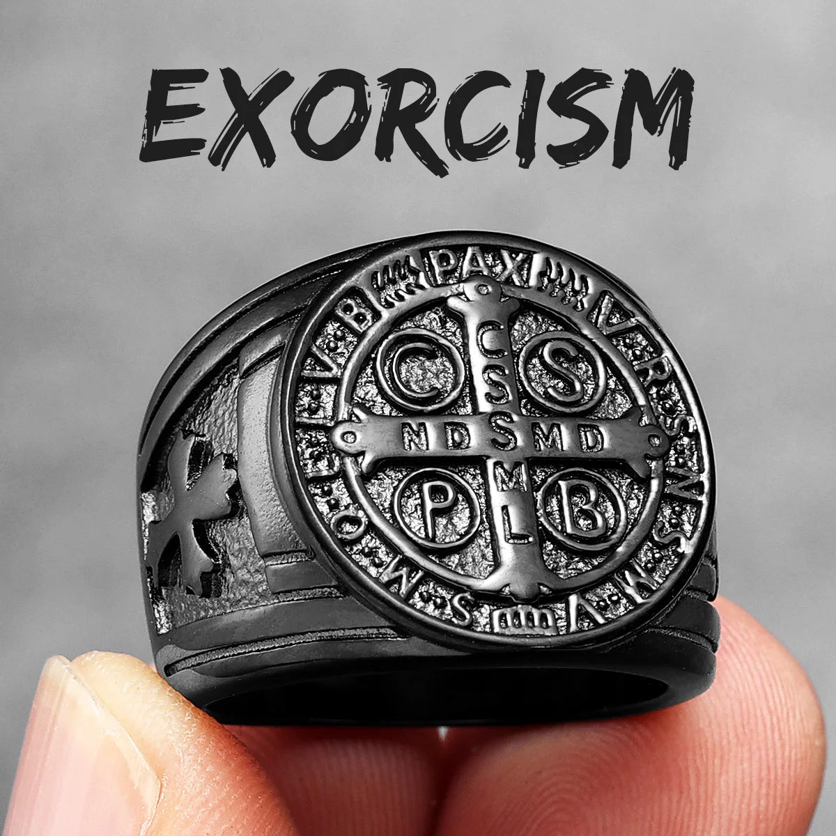 Catholic Saint Benedict Exorcism Amulet  Men Rings Stainless Steel Women Jewelry Vintage Punk Fashion Accessories Gift Wholesale