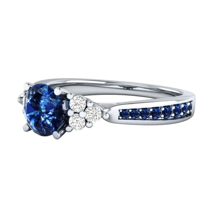 Genuine Natural Zircon Birthstone Engagement Design Ring Ladies Blue Gemstone Fashion Ring