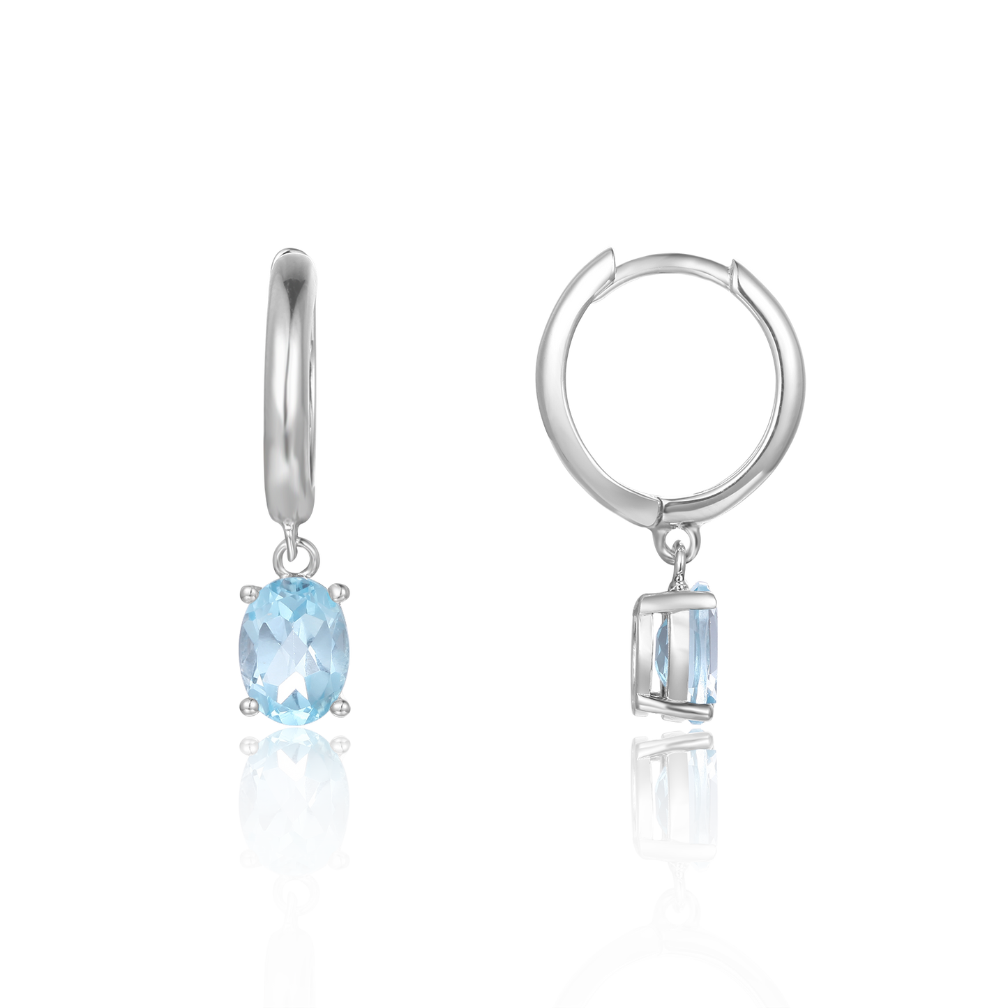 GEM&#39;S BALLET December Birthstone Jewelry 6x8mmOval Swiss Blue Topaz Gemstone Dangle Earrings in 925 Sterling Silver For Women Sky Blue Topaz 925 Sterling Silver