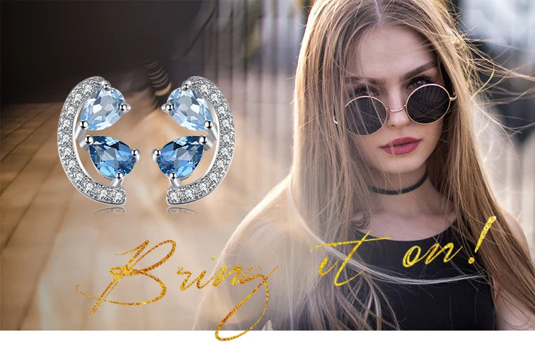JewelryPalace Pear Natural Sky London Blue Topaz 925 Sterling Silver Stud Earrings for Woman Statement Fashion Gemstone Jewelry