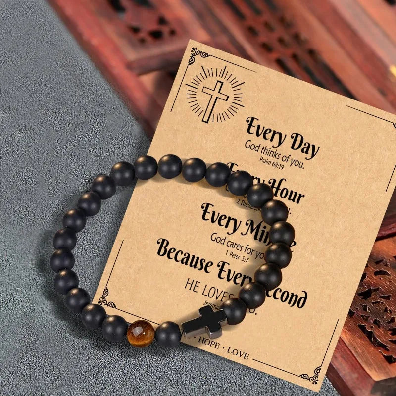 Easter Basket Stuffers Religious Cross Bracelet for Him Son Dad Man Inspirational Faith Jewelry