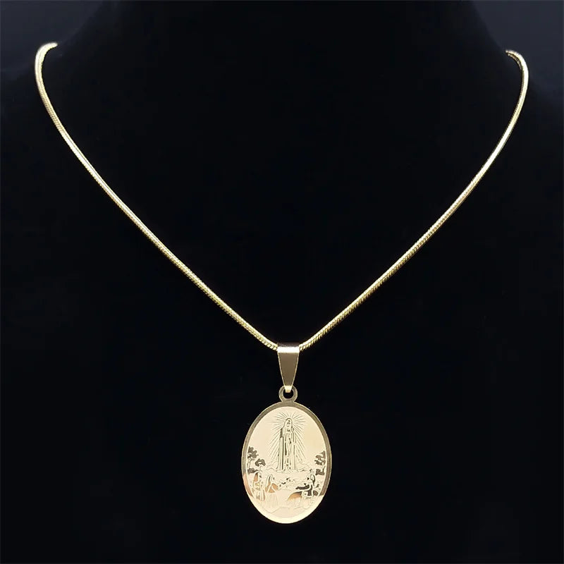 Virgin Mary Pendant Believer Necklace For Women Stainless Steel Religious Catholic Clavicle Chain Choker Necklaces Jewelry N2056