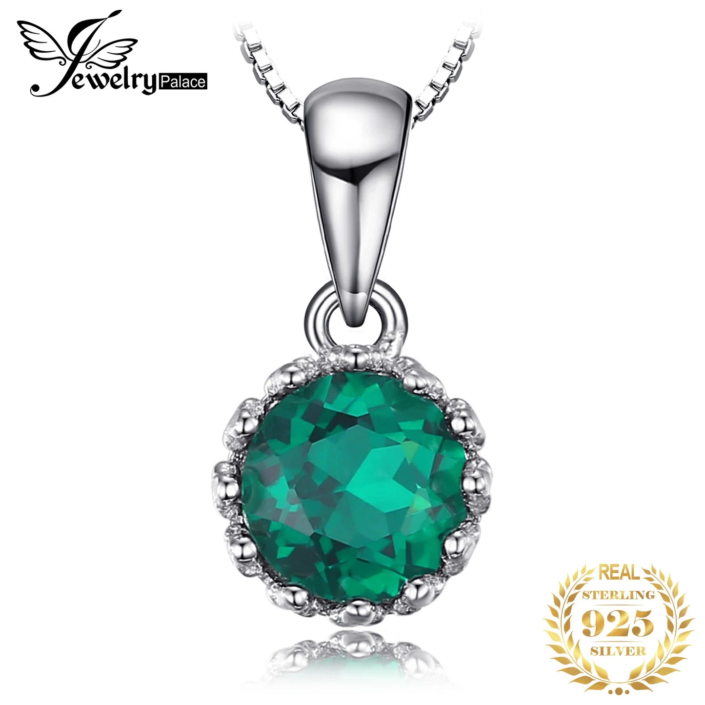 JewelryPalace Round Simulated Nano Emerald 925 Sterling Silver Pendant Necklace for Women Fashion Gemstone Jewelry Without Chain CHINA