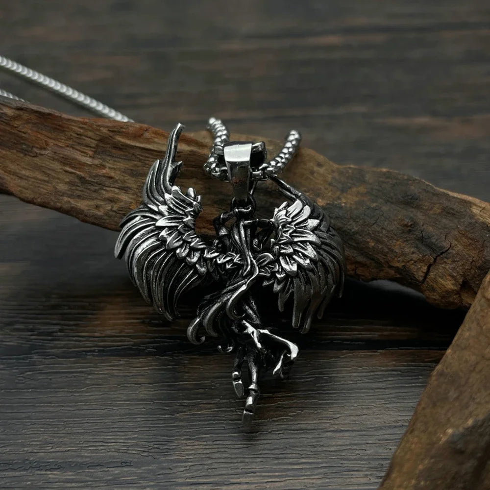 Fashion Stainless Steel Fallen Angel Necklace for Woman Punk Angel Wings Pendant Unique Simple Couple Gift Jewelry Accessories