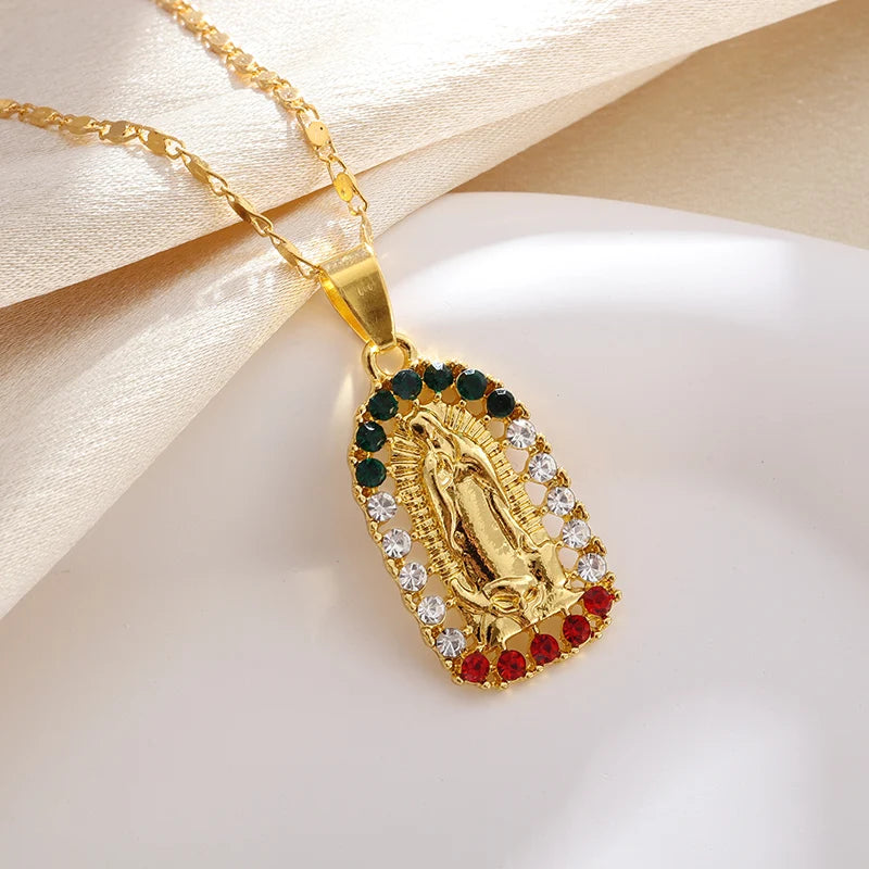 Classic Catholic Virgin Mary Square Pendant Necklace for Men Women Christian Religious Prayer Amulets Jewelry Gifts