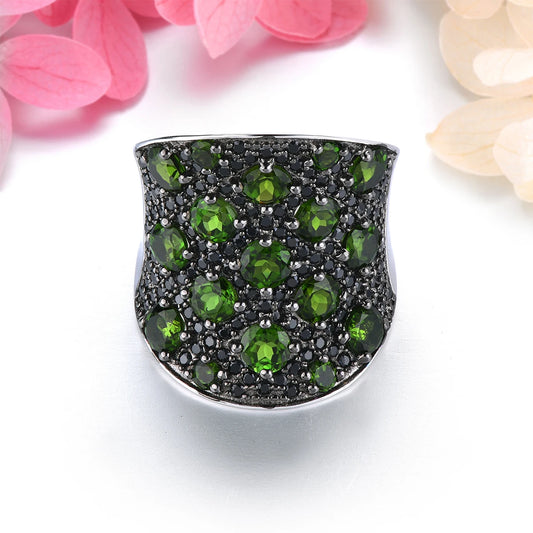 Natural Chrome Diopside Black Spinel Sterling Silver Rings 5.8 Carats Genuine Multicolor Gemstone S925 Fine Jewelrys Gifts
