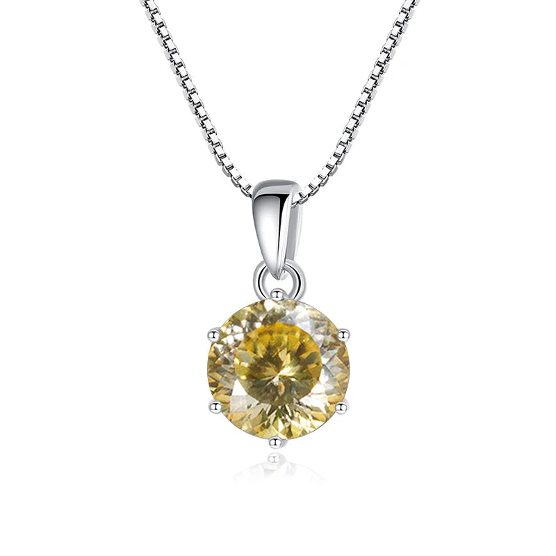 Butterflykiss 1CT 100 Faced Cut Moissanite Solitaire Drop Necklaces Gold Plated Pendant Real S925 Silver Chain Jewelry For Women lemon yellow 1.0CT 45cm