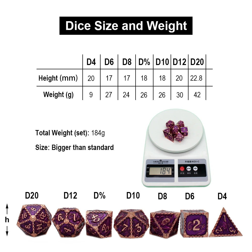 YANSHEGNYI-Metal Dice Dice Set, Dragon, RPG, D & D Board Games, Sex Polyhedral, D Dice, Dadi Dados, 7Pcs