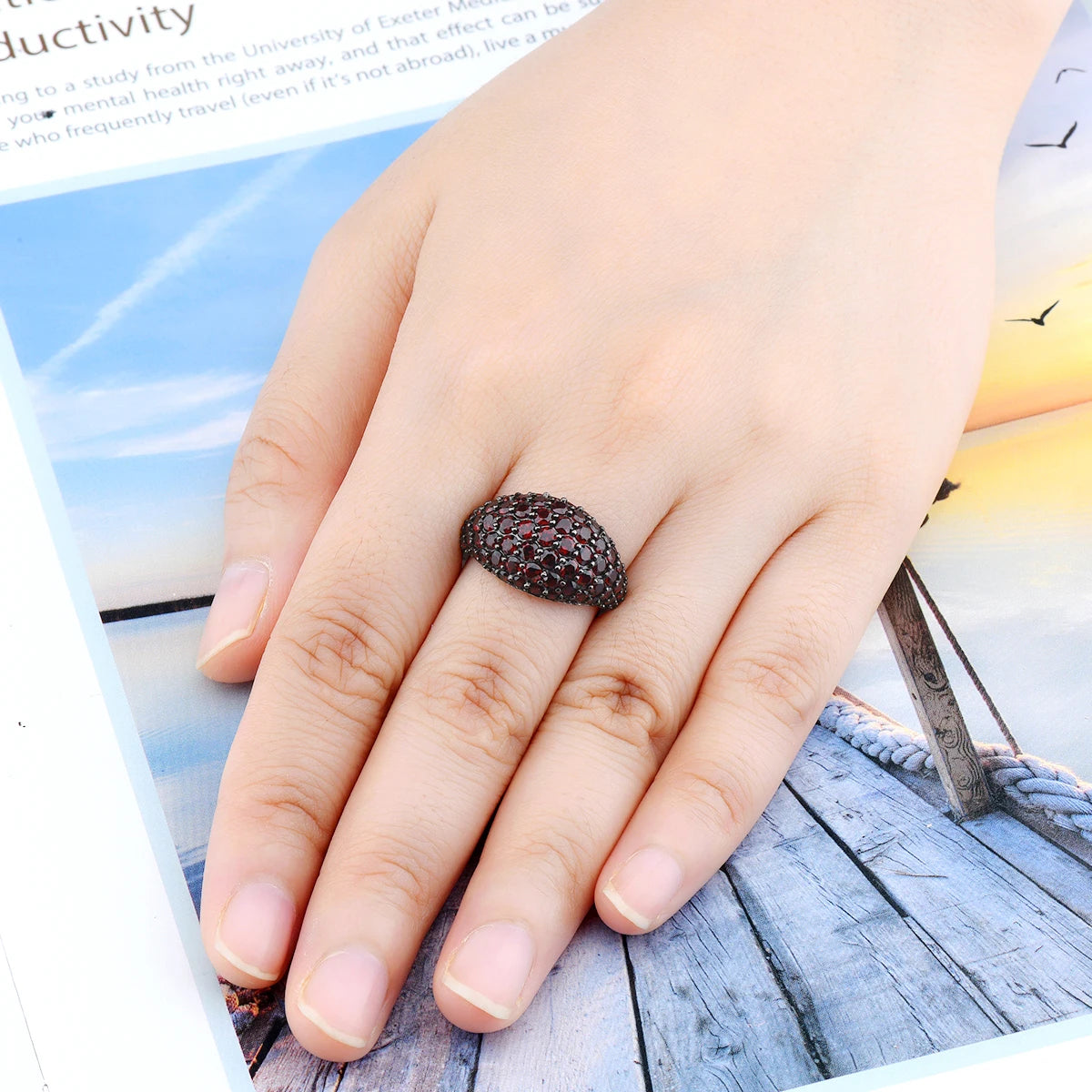 Natural Red Garnet Solid Sterling Silver Rings 4 Carats Genuine Gemstone Black Prong Setting Women Classic Special Fine Jewelrys