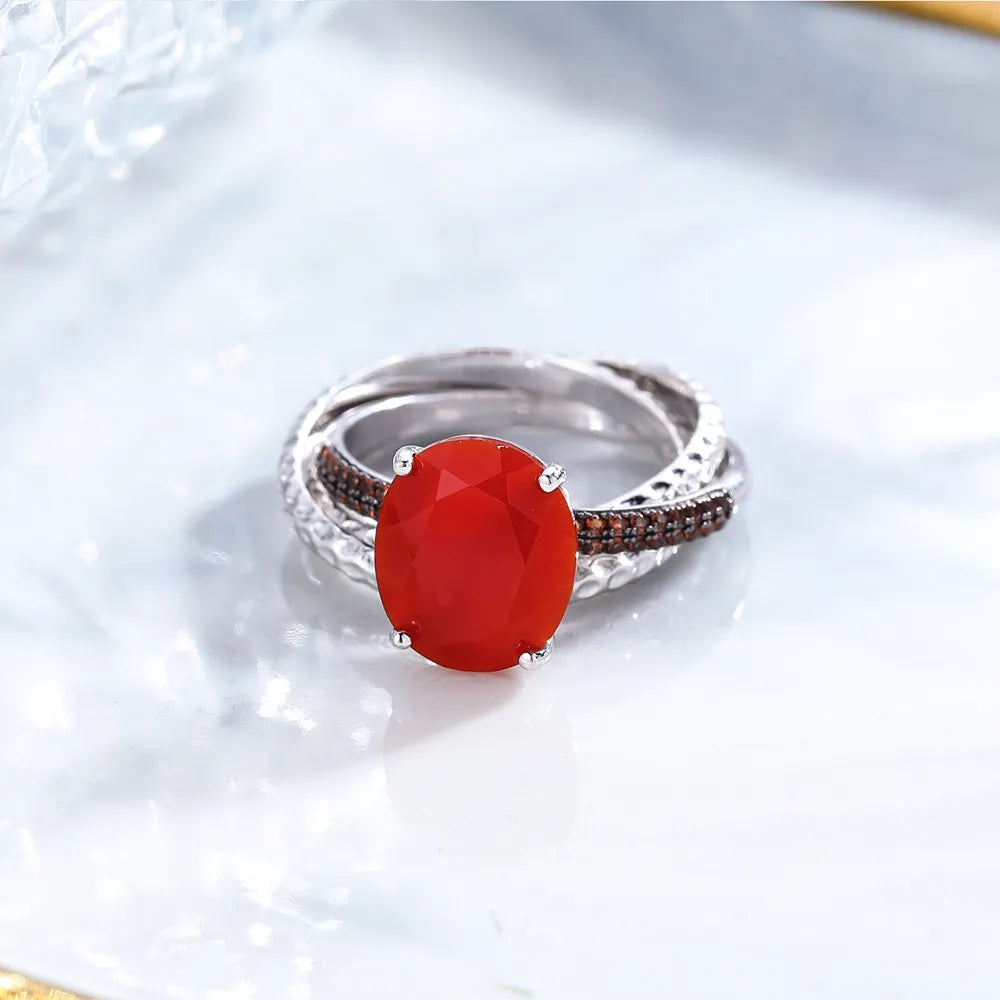 GEM'S BEAUTY Three Rings Smart 925 Sterling Silver Ring For Women Fresh-water Pearl Red Agate Smoky Quartz Original Design