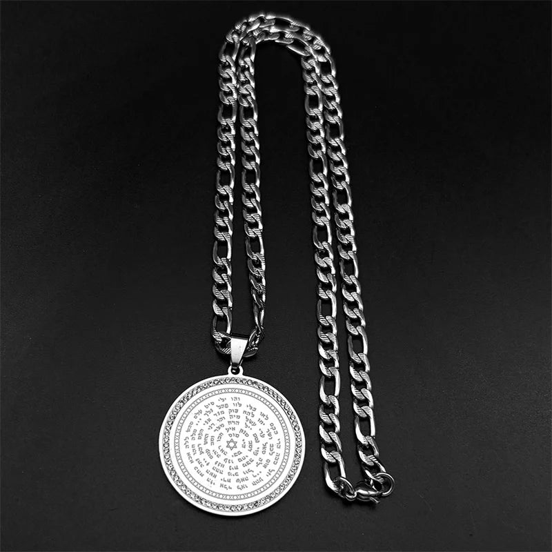 Jewish Bible Stainless Steel Hexagram Pendant Chain Necklace Women Men 72 Names Of The God Moses Mezuzah Rhinestones Jewelry