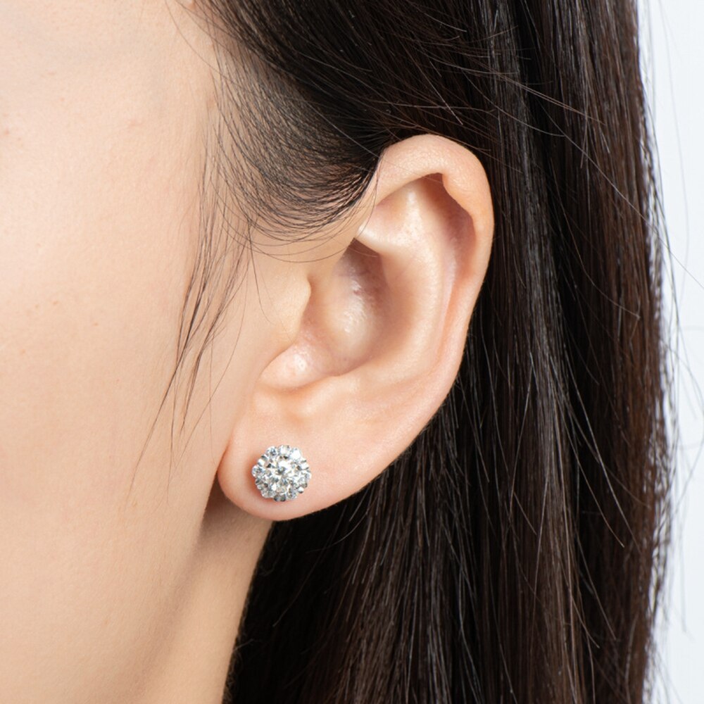 Vinregem 925 Sterling Silver 18K Silver Moissanite Pass Test Diamond Stud Earrings Fine Jewelry For Women Gift