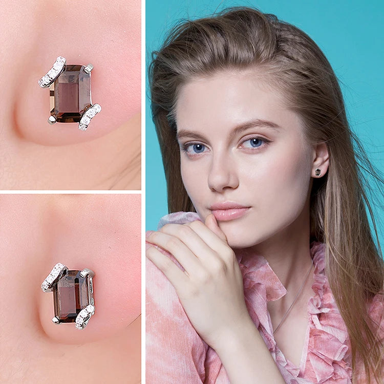 Jewelrypalace Emerald Cut 1.6ct Genuine Smoky Quartz 925 Sterling Silver Earrings for Woman Statement Gemstone Jewelry Gift