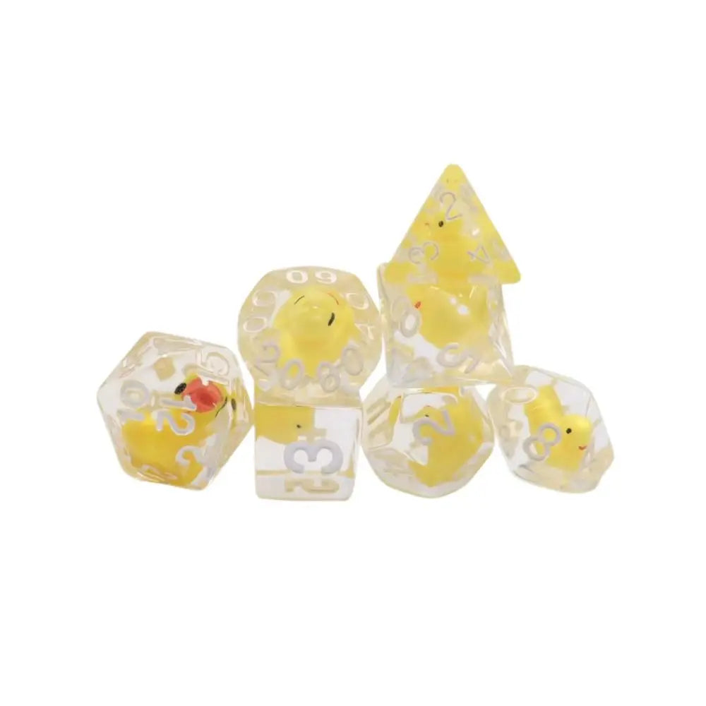 7Pcs/set Multi-Faceted Digital Dice Set Filled with Ducks Animal Acrylic Table Game Opaque Polyhedral Dice for DND Dice Tabletop