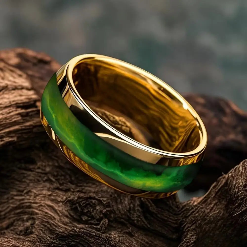Fashion Men's Stainless Steel Rings Artificial Green Agate Stone Inlay Jewelry Suitable for Daily Wear, Gift for Him Non-Fade
