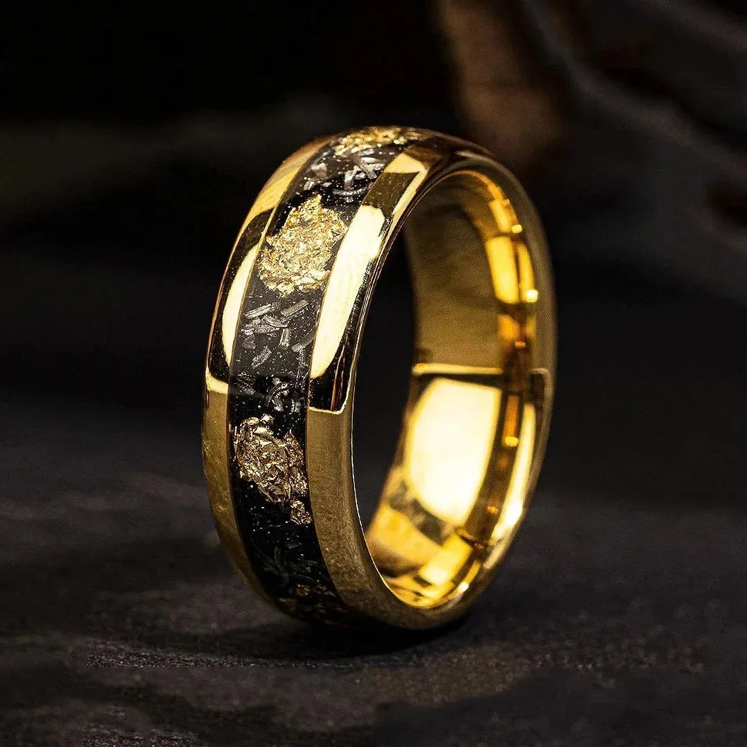 Fashion 8mm Black Stainless Steel Guitar String Rings for Men Whiskey Barrel Wood Inlay Guitarist Ring Men Wedding Band Jewelry