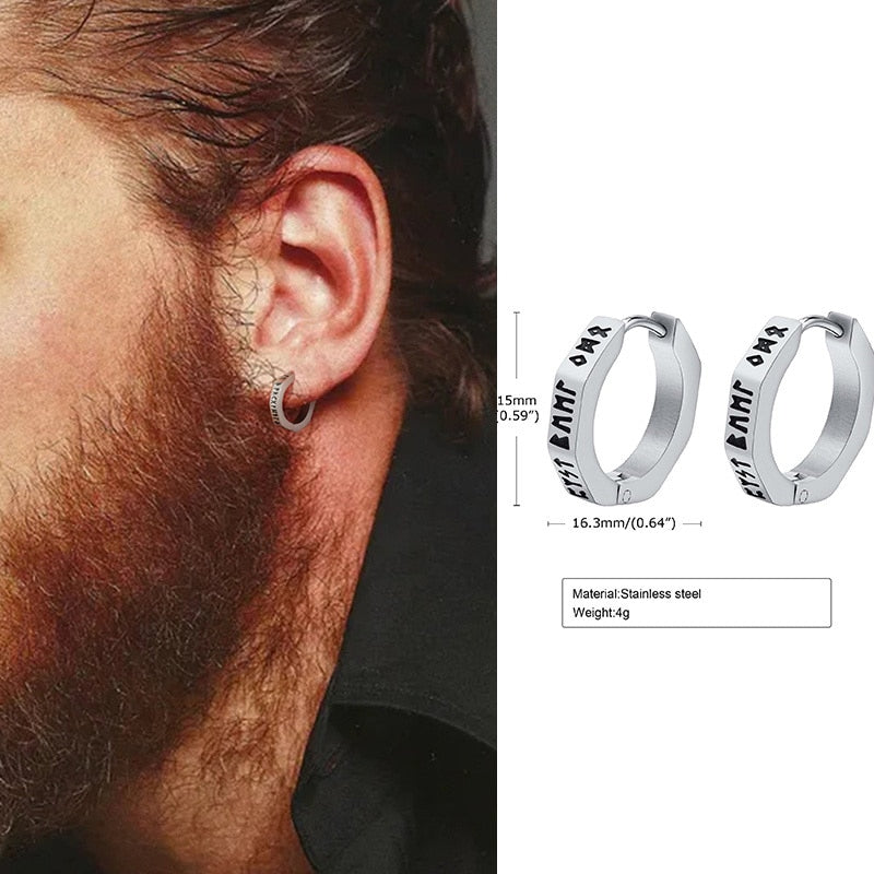 Vnox Nordic Viking Knot Hoop Earrings for Men Women, Stainless Steel Huggies, Ethnic Punk Rock Male Ear Jewelry EH-526S