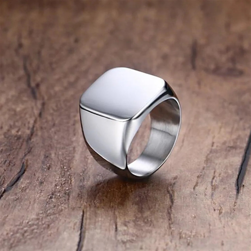 Fashion Men Black Smooth Stainless Steel Rings Glossy Signet Square Finge Rings Hiphop Punk Male Wedding Party Jewelry Wholesale