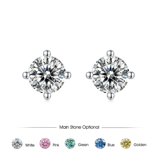 GEM'S BALLET 0.5ct 5mm Round Moissanite Four Prong Solitaire Stud Earrings in 925 Sterling Silver Gift For Her