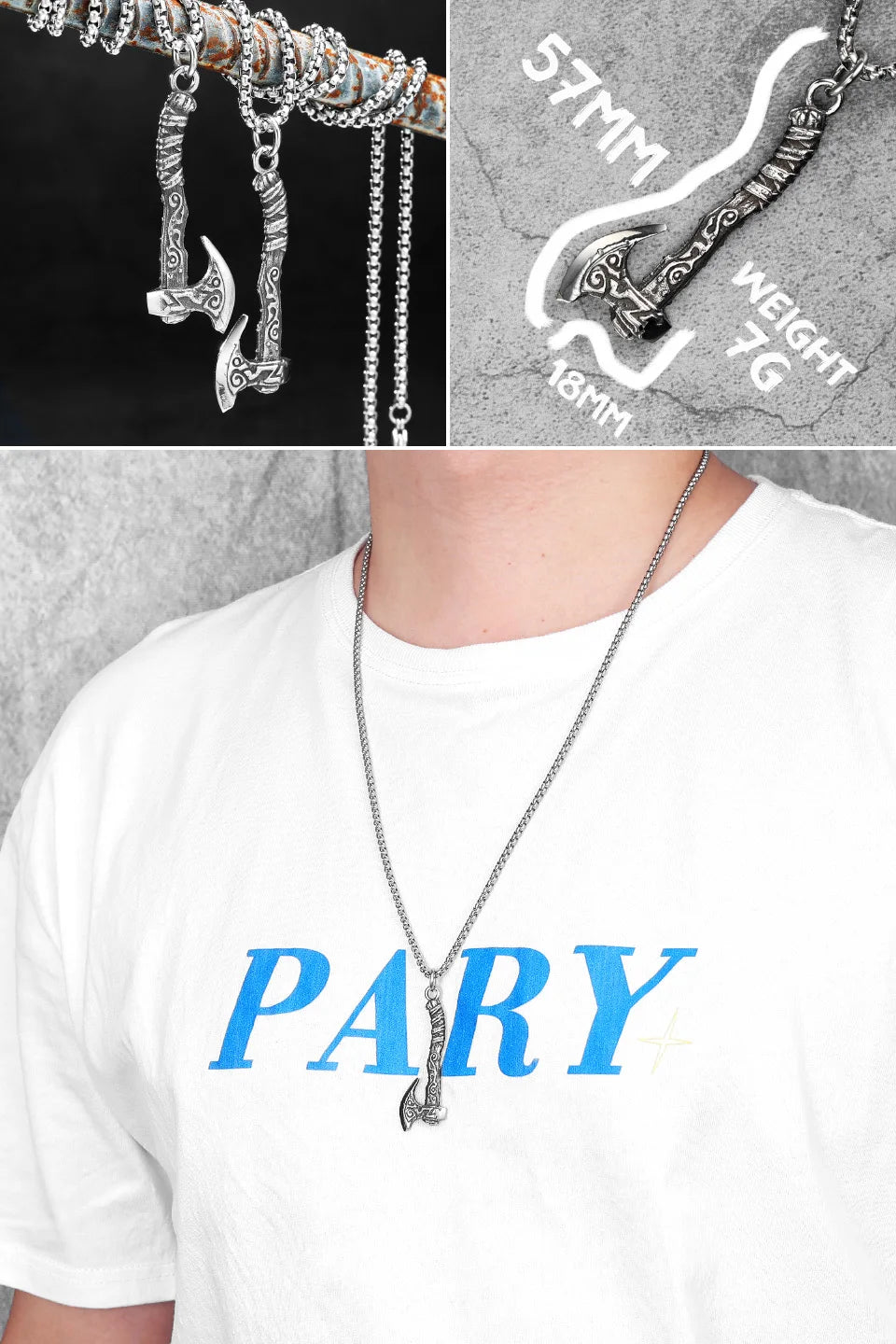 Collar con colgante de acero inoxidable con diseño de armas vikingas para hombre, estilo nórdico, estilo retro rock, punk, rap, para amigos, regalo de joyería masculina.