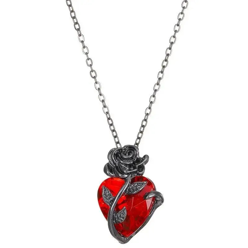 Love Rose Necklace Gothic Dark Wrapped Flower Heart Shaped Female Clavicle Chain Valentine's Day Jewelry