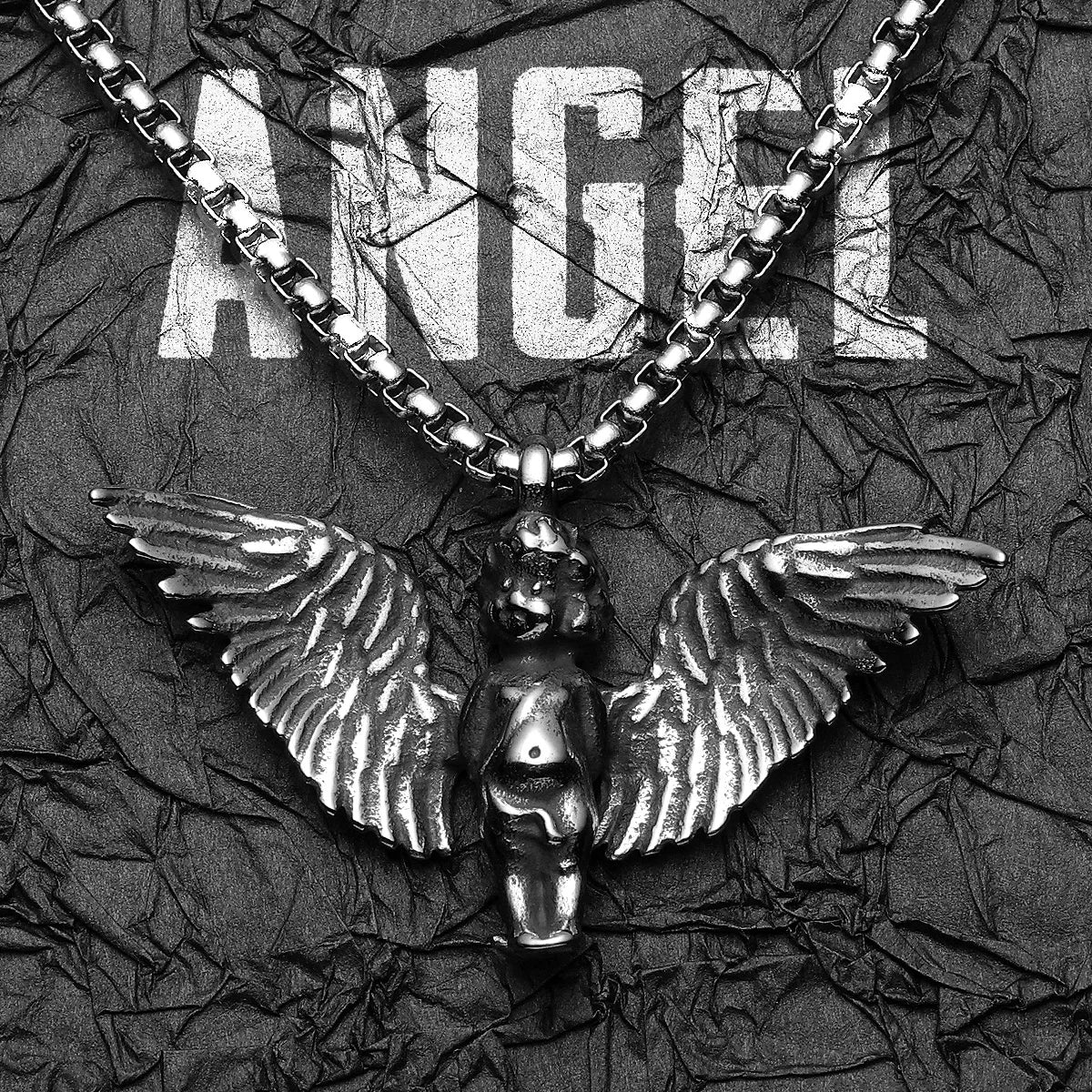 Angel's Wings Cute Cherub Stainless Steel Men Necklaces Pendant Chain Punk For Women Fashion Jewelry Gifts Wholesale Dropshiping