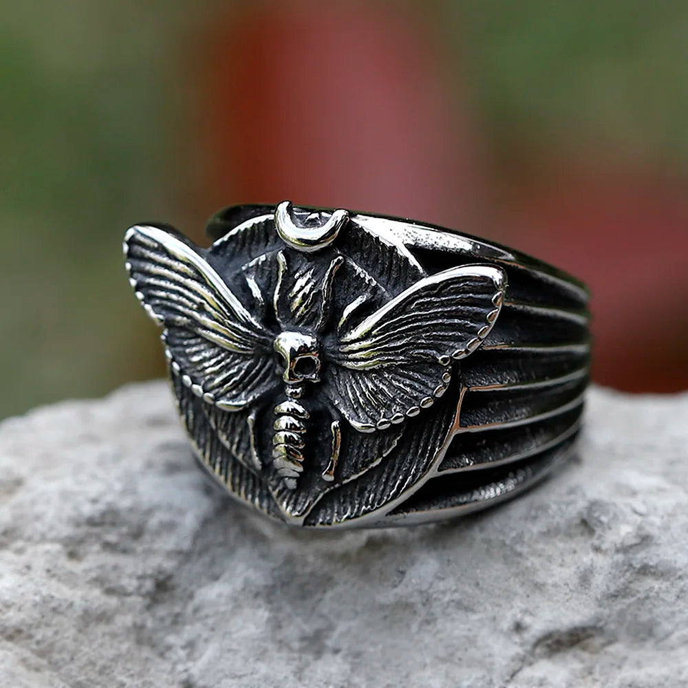 NEW Men's 316L stainless-steel ringsDeath's Head Skull Moth Luxury Butterfly Rings punk Jewelry Gifts free shipping