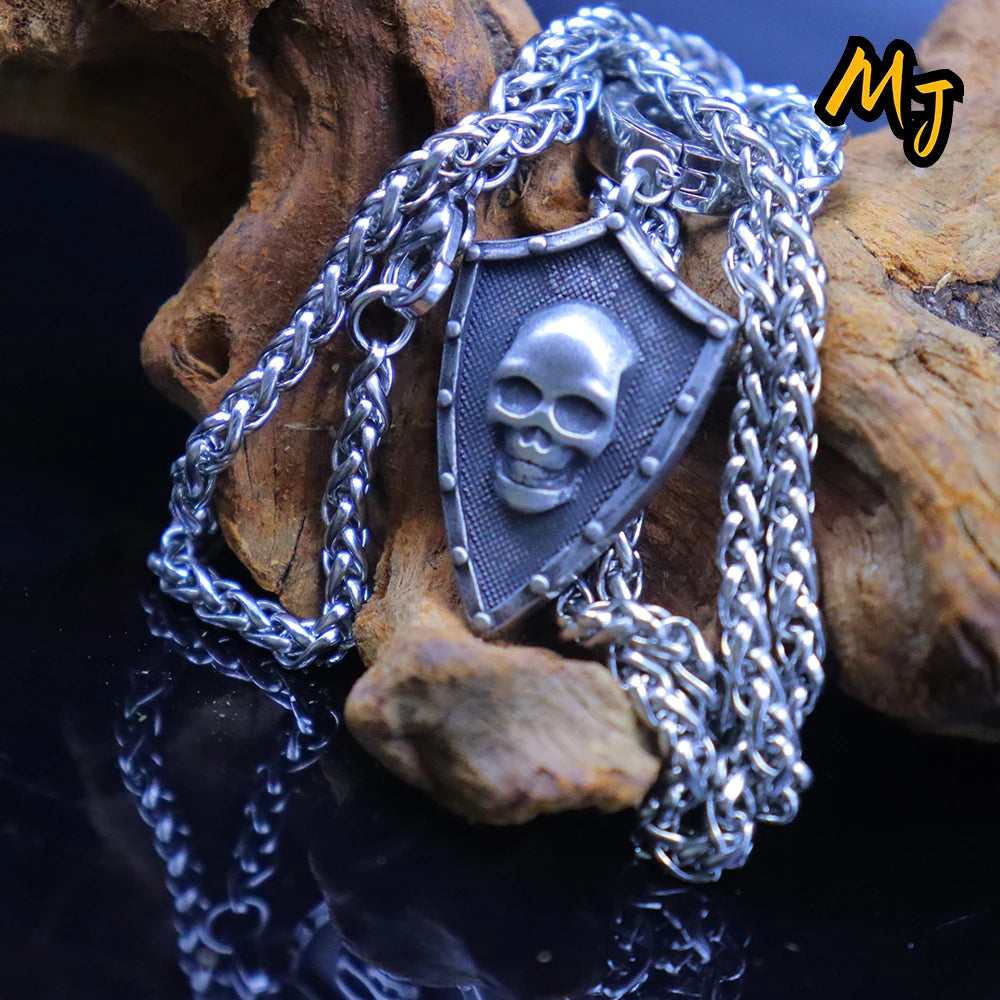 Vintage Skull Shield Pendant Necklace Stainless Steel Charms Punk Amulet North Star Necklace Jewelry Gift  Mainland China