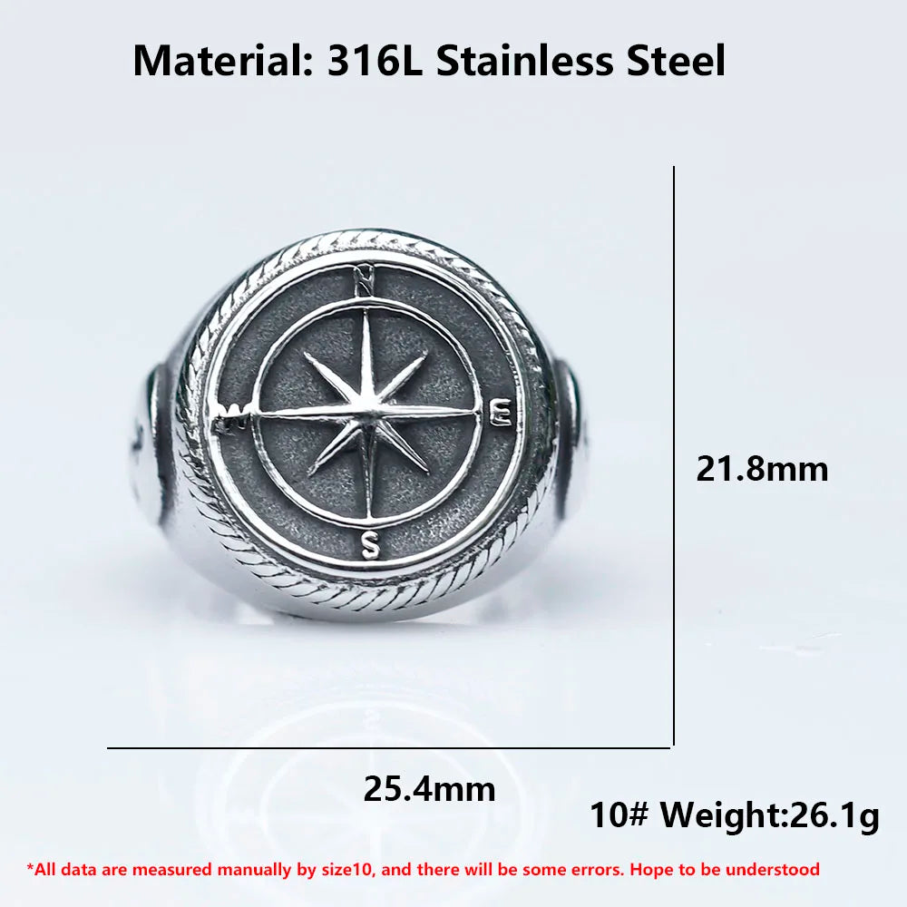 2022 NEW Men's 316L stainless steel rings Vintage Viking Cross Compass Runic Pirate fashion jewelry